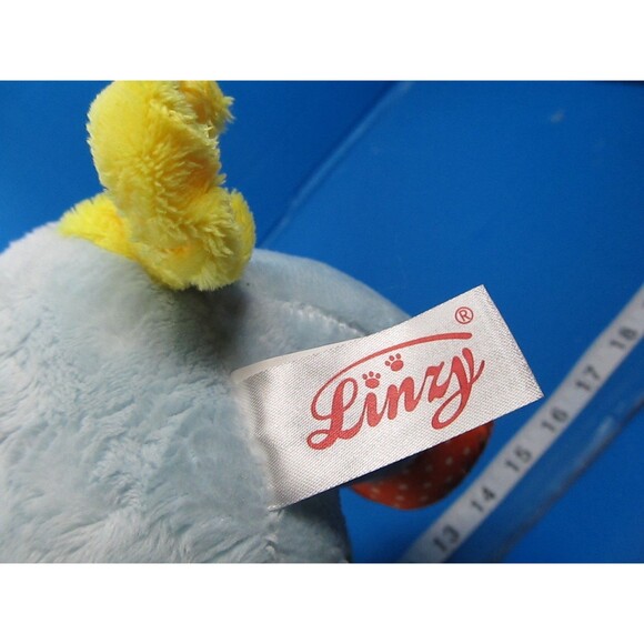 Linzy Baby Blue Giraffe Baby Rattle  14" x 7" x 5" Plush Polkadot Feet - Picture 6 of 7